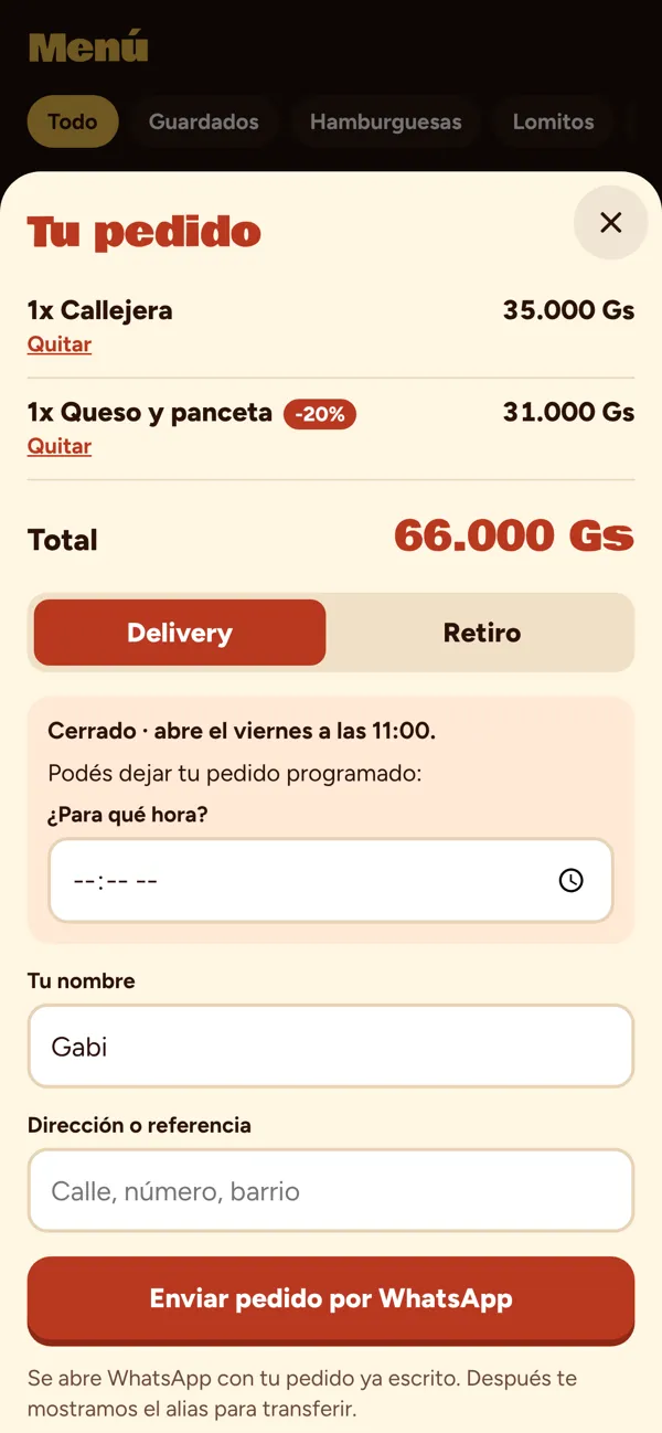 Pedido listo para enviar por WhatsApp
