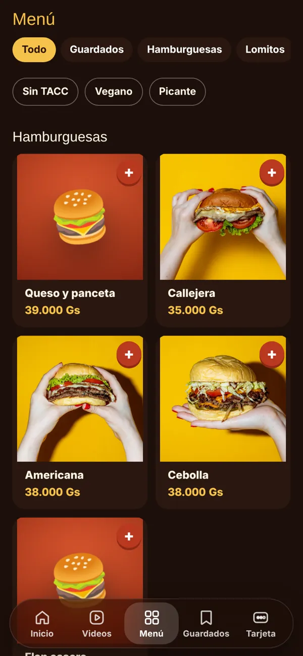Menú con fotos y filtros